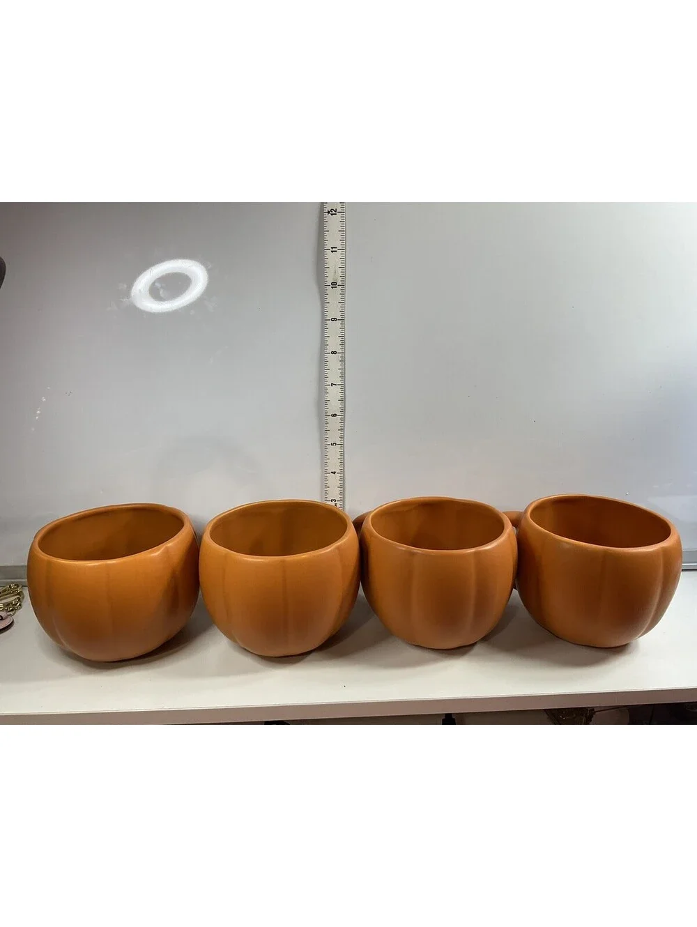 Pottery Barn Stonewear Pumpkin Mugs Set Of 4